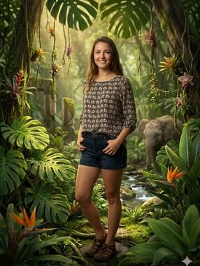 Pixley Stitch Fix Women's Size M Shirt Top Animal Elephant Black Beige